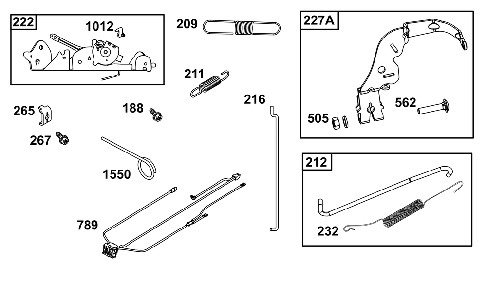Controls Group Diagram and Parts List for 44U777-0012-G1 400000 - 699999 Briggs and Stratton Engine